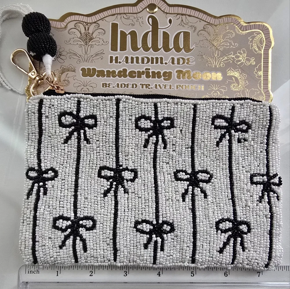 India Beaded Travel Pouch with Bow Design